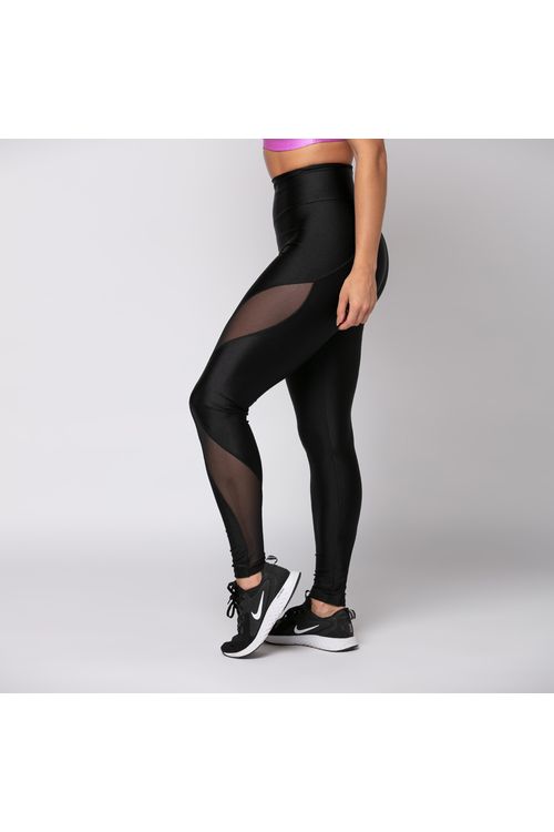 Calça legging poliamida preta com transparência feminina