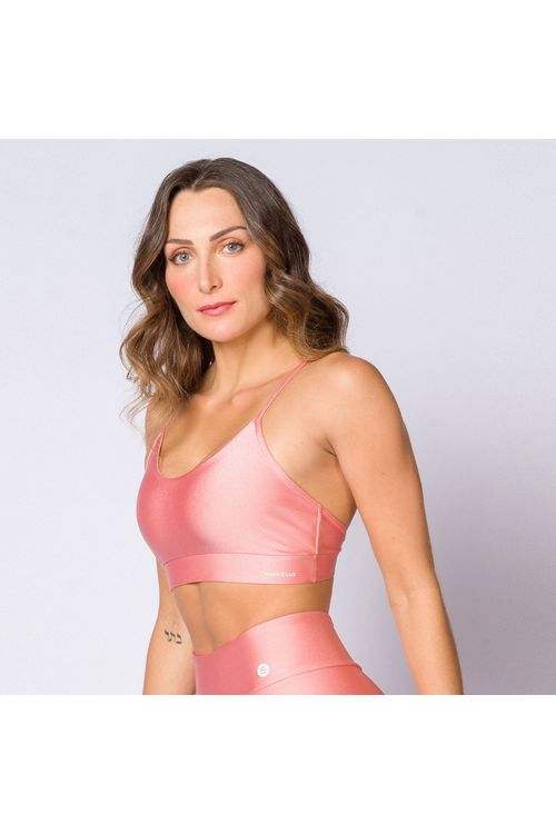 Top de alça cruzada poliamida rosa feminino
