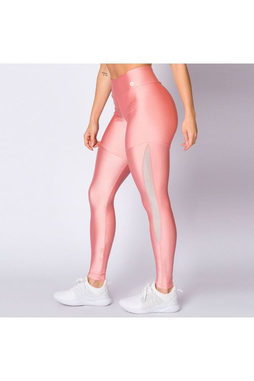 Calça legging poliamida rosa com tela feminina