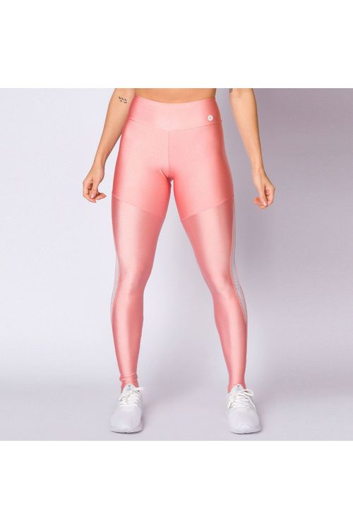 Calça legging poliamida rosa com tela feminina