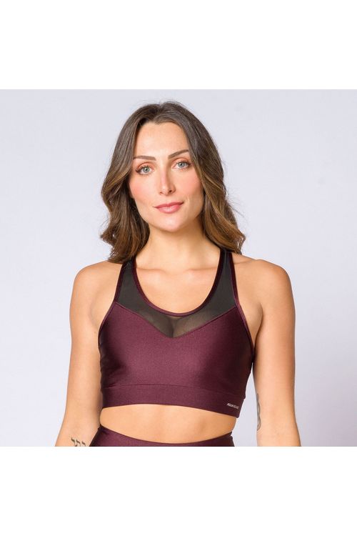 Top nadador poliamida vinho com tule feminino