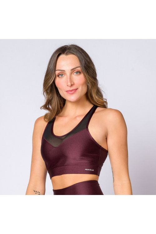 Top nadador poliamida vinho com tule feminino