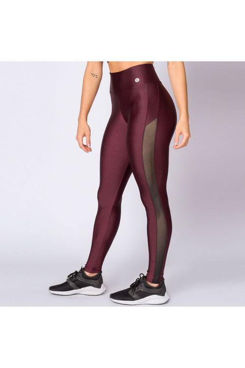 Calça legging poliamida vinho com tule feminina