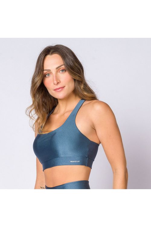Top nadador com vazado poliamida azul porcelana feminino