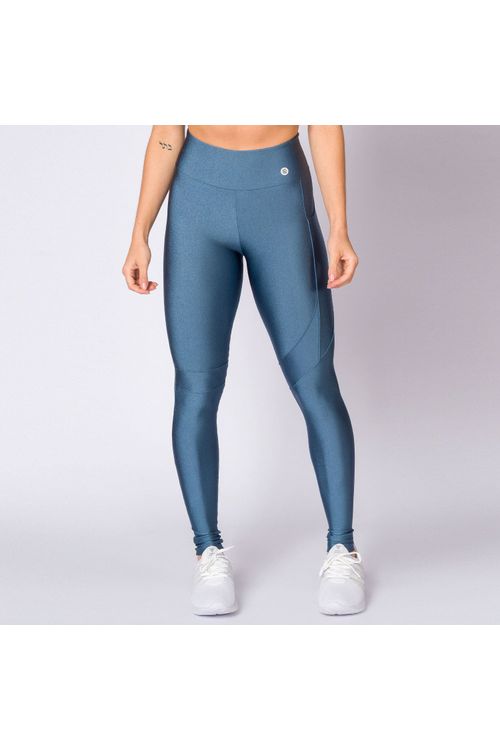 Calça legging poliamida azul porcelana com bolso feminina