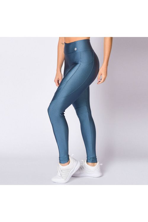 Calça legging poliamida azul porcelana com bolso feminina