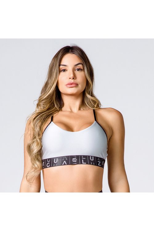Top camiseta poliamida prata metalizado com elástico feminino