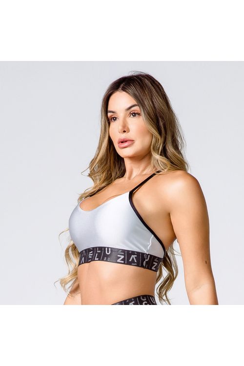 Top camiseta poliamida prata metalizado com elástico feminino
