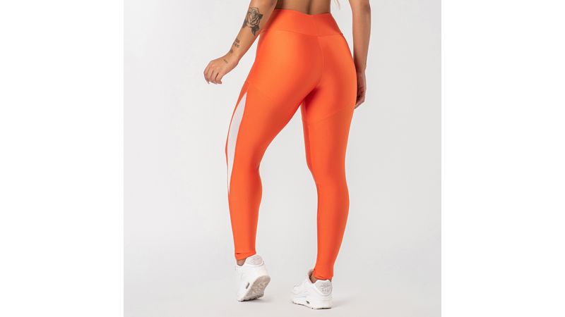 Calça legging laranja cítrico com recorte lateral em tela