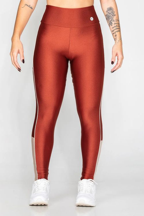 Calça legging poliamida telha com detalhe e friso lateral base