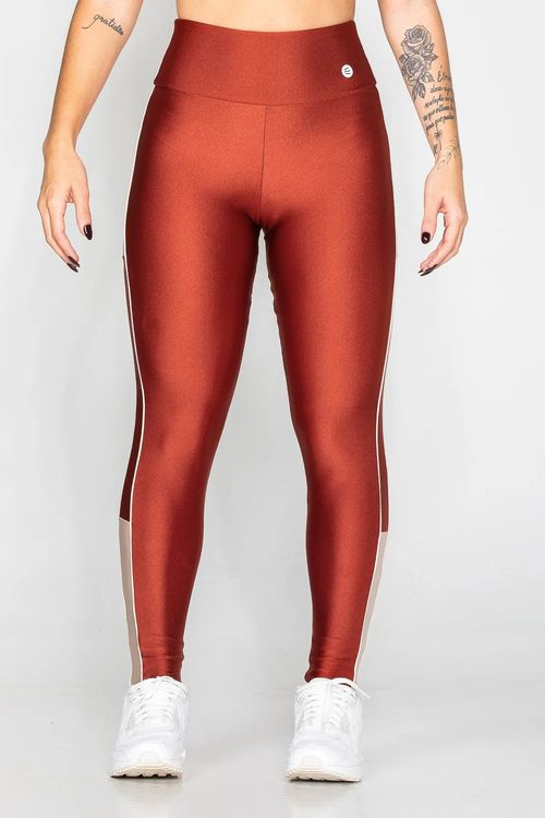 Calça legging poliamida telha com detalhe e friso lateral base