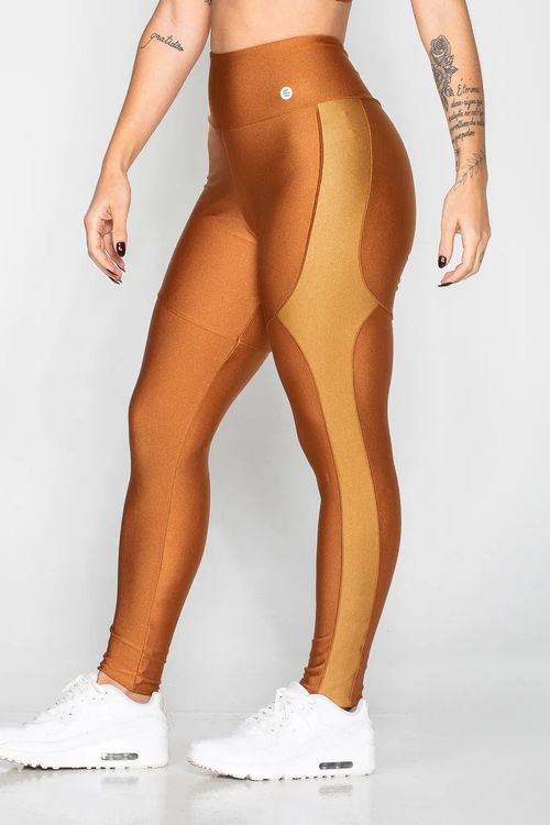 Calça legging poliamida canela com recorte areia