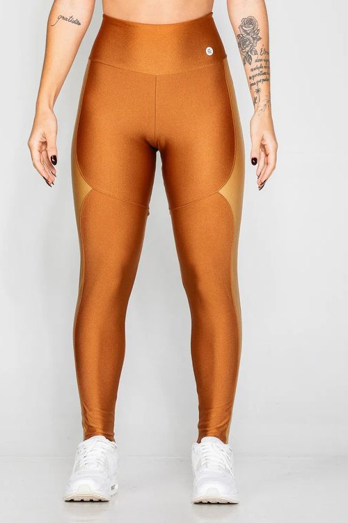 Calça legging poliamida canela com recorte areia