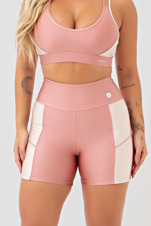 Short poliamida rosa pastel com detalhe base e friso