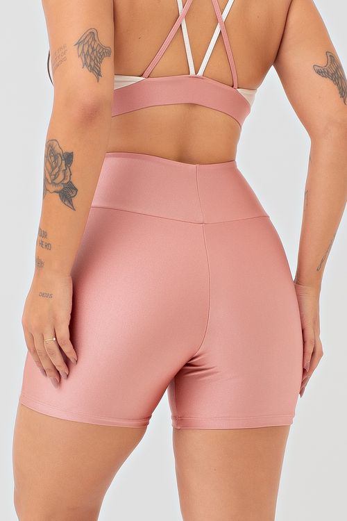 Short poliamida rosa pastel com detalhe base e friso