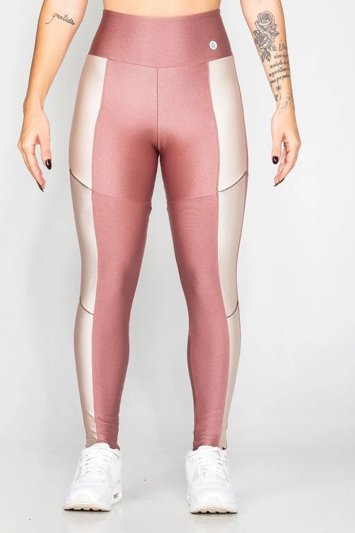 Calça legging poliamida rosa pastel com detalhe base e friso