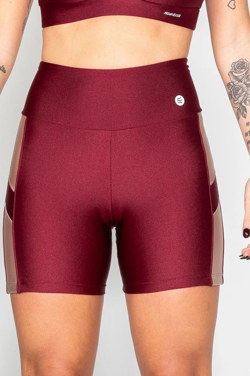 Short poliamida vermelho cereja com detalhe nude