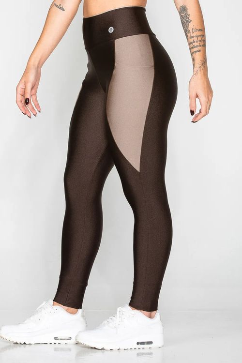 Calça legging poliamida marrom com bolso nude