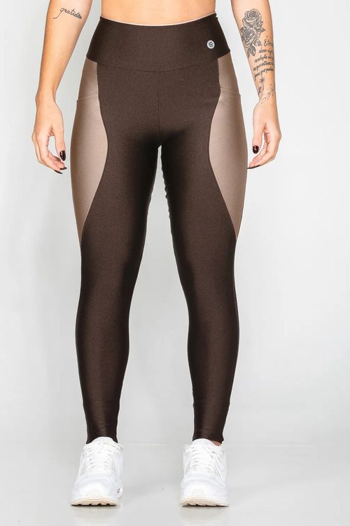 Calça legging poliamida marrom com bolso nude