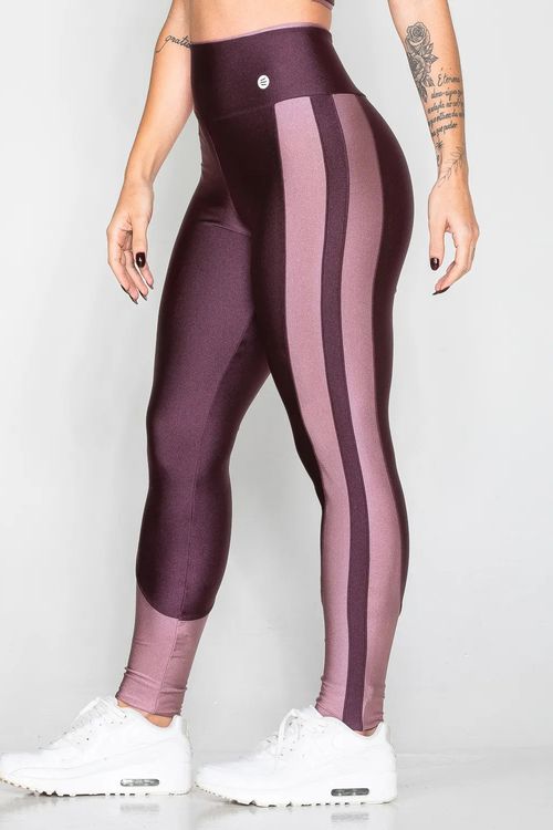 Calça legging poliamida roxo uva com detalhe lateral roxo atemporal