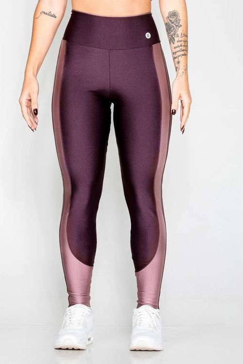 Calça legging poliamida roxo uva com detalhe lateral roxo atemporal