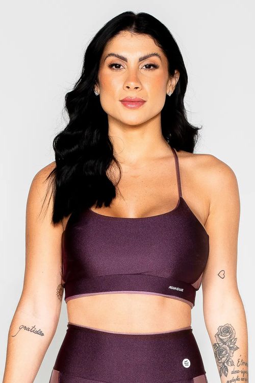 Top poliamida roxo uva com detalhe lateral e alças roxo atemporal