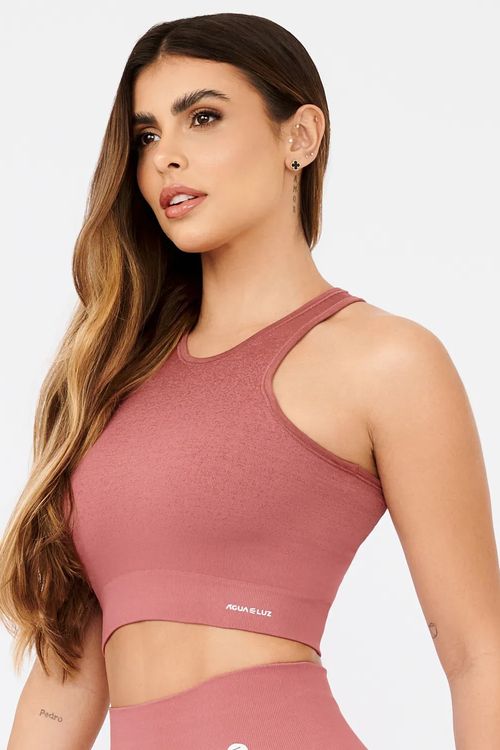 Top cropped sem bojo degradê seamless de poliamida rosa queimado