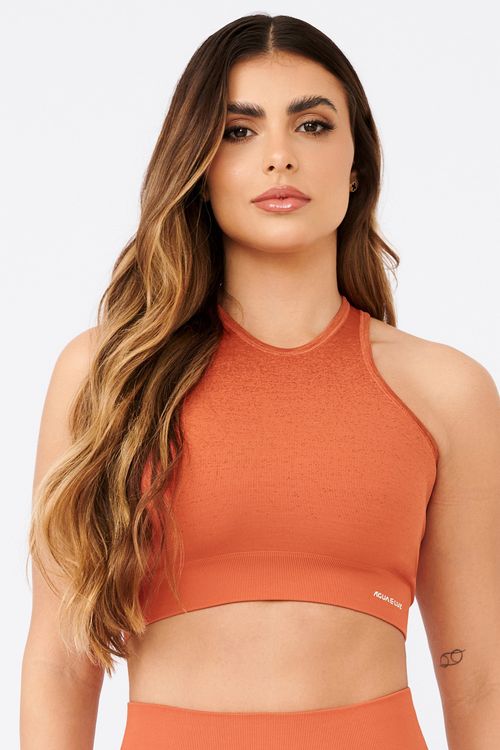 Top cropped sem bojo degradê seamless de poliamida laranja