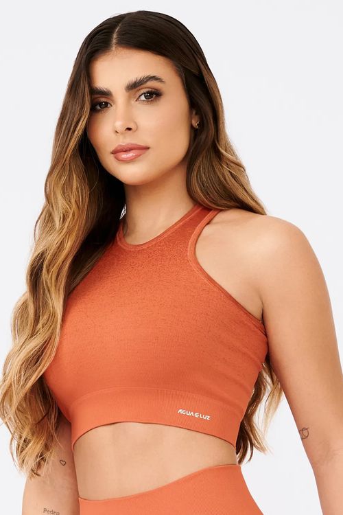 Top cropped sem bojo degradê seamless de poliamida laranja