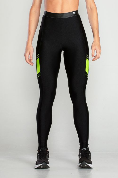 Calça legging poliamida preta com detalhe neon