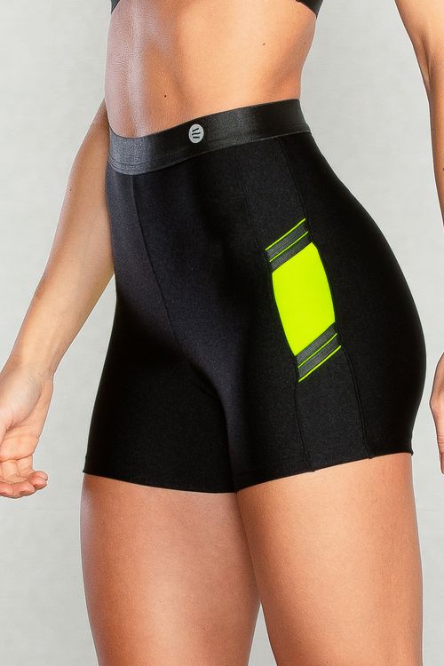 Short poliamida preto com detalhe neon