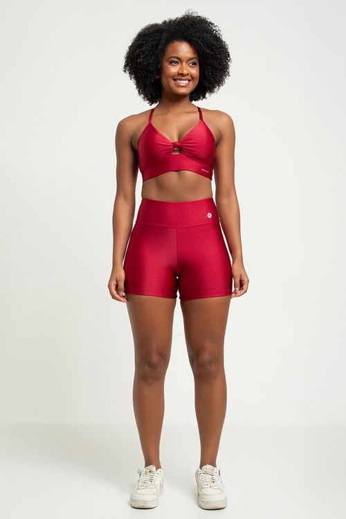 Conjunto feminino com short e top de nó poliamida vermelho carmim