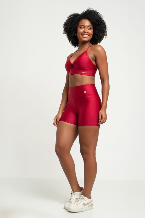 Conjunto feminino com short e top de nó poliamida vermelho carmim