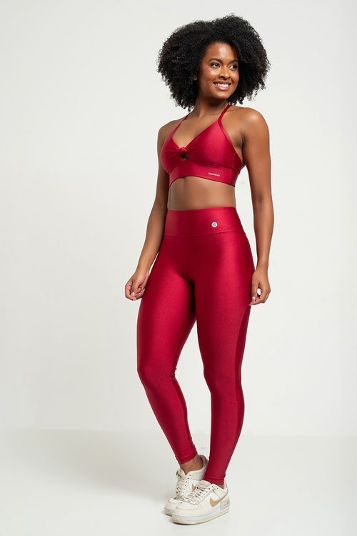 Conjunto feminino com top de nó poliamida vermelho carmim