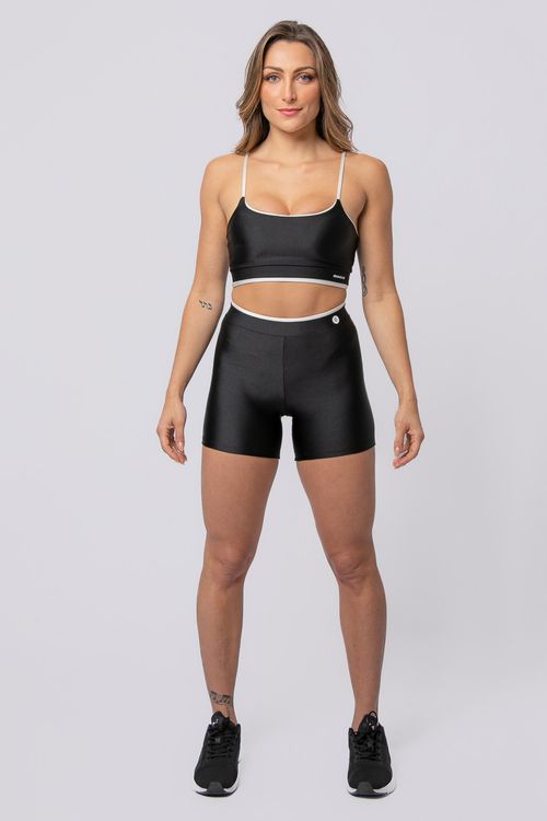 Short poliamida preto com detalhe off white feminino