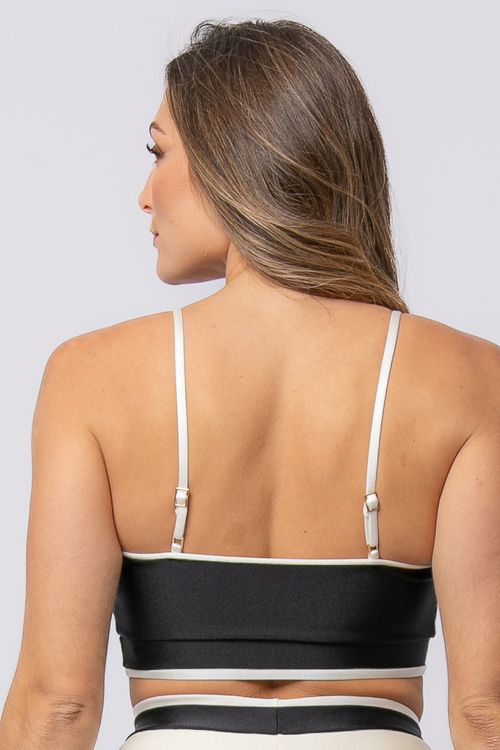 Top camiseta poliamida preto com detalhe off white feminino