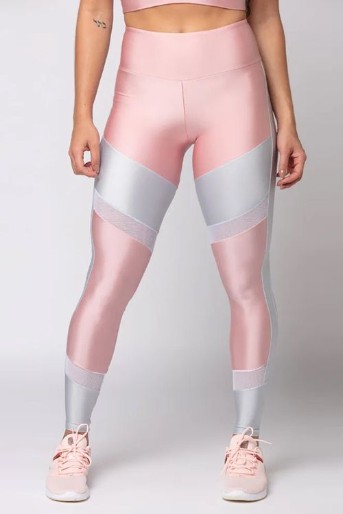 Calça legging poliamida rosa claro com recortes feminina