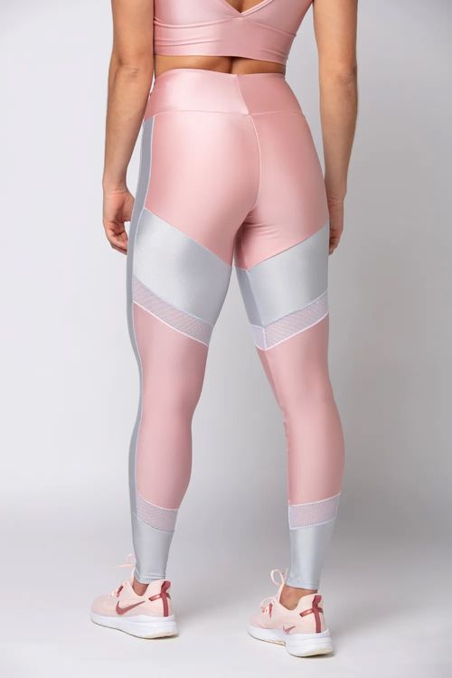 Calça legging poliamida rosa claro com recortes feminina