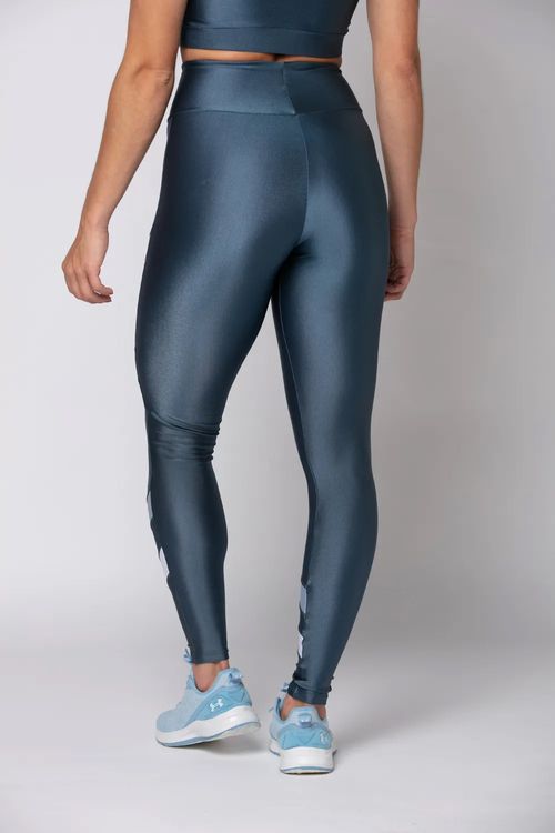 Calça legging poliamida azul porcelana com recorte bicolor feminina