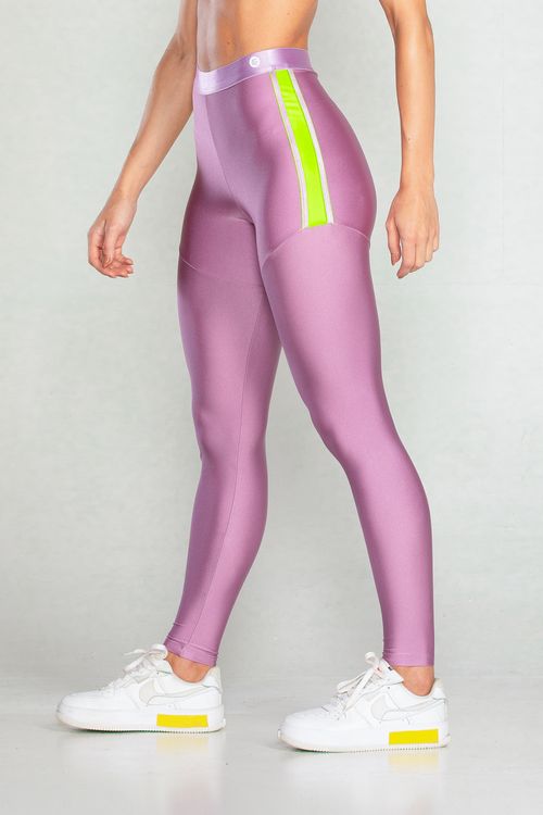 Calça legging poliamida orquídea com recorte lateral neon