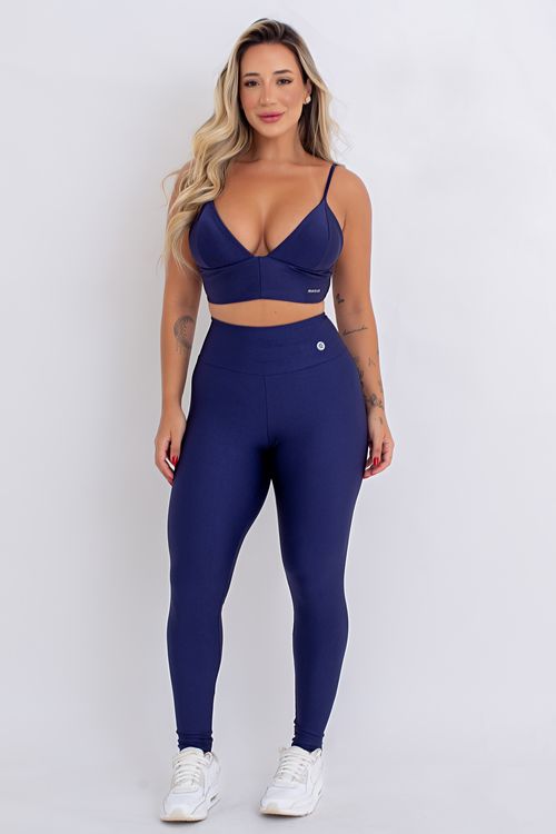 Calça legging poliamida azul marinho feminina