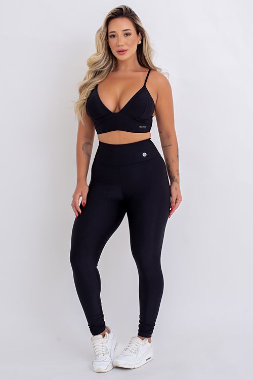 Conjunto feminino legging poliamida top alça fina preto