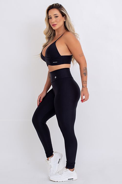 Conjunto feminino legging poliamida top alça fina preto