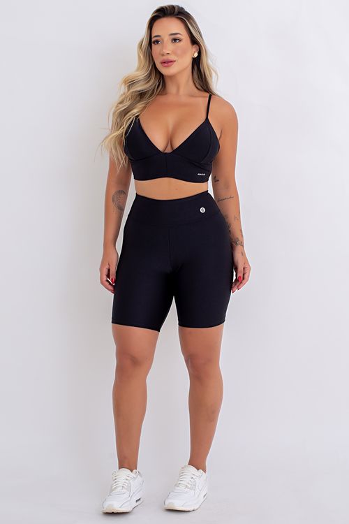 Conjunto feminino bermuda poliamida  preto