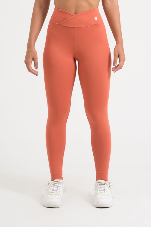 Calça legging poliamida confort laranja com cós transpassado