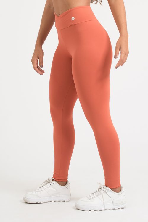 Calça legging poliamida confort laranja com cós transpassado