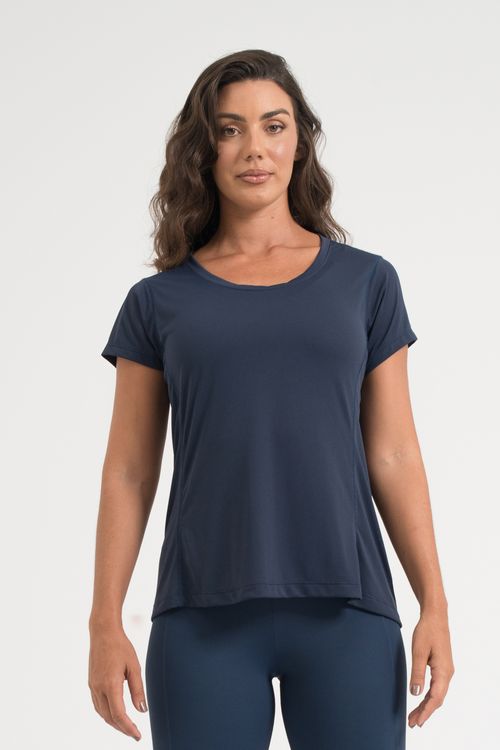 Camiseta de poliamida dry com recorte azul marinho