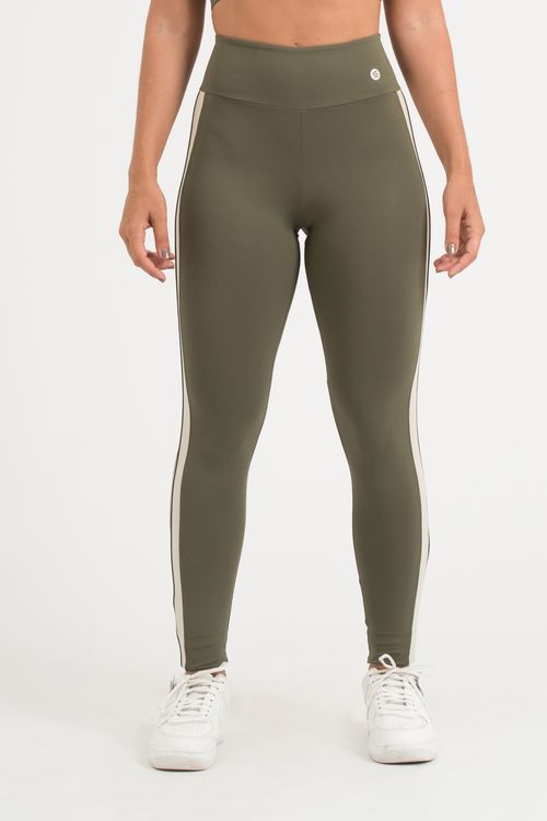 Calça legging confort verde oliva com detalhe lateral gelo