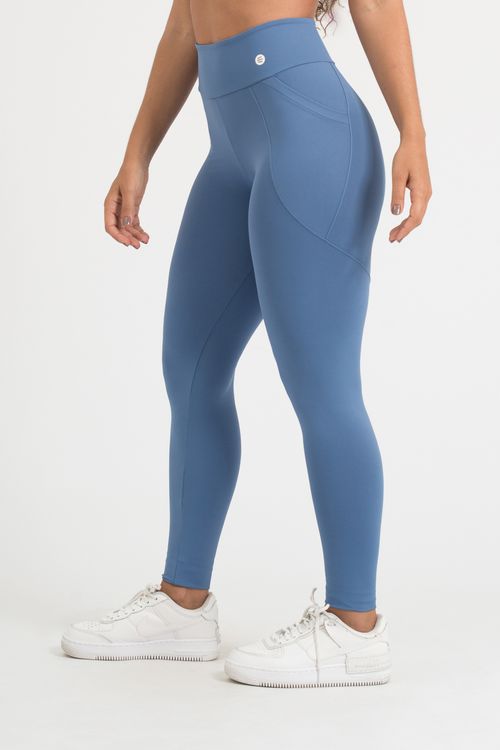 Calça legging poliamida confort azul sereno com bolso unilateral