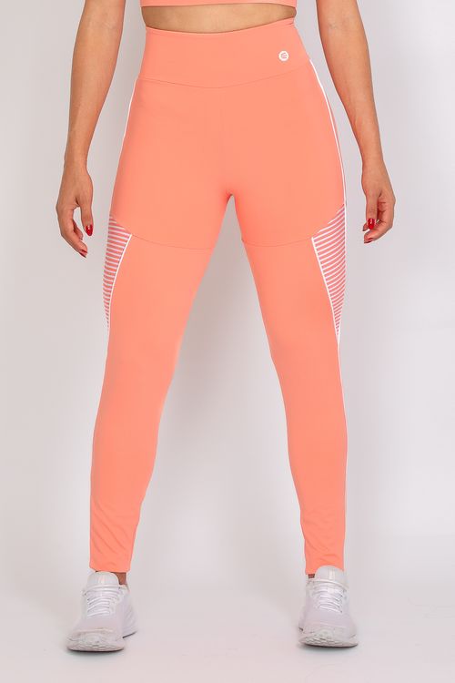 Calça legging poliamida Adaptiv pêssego com detalhe em listras